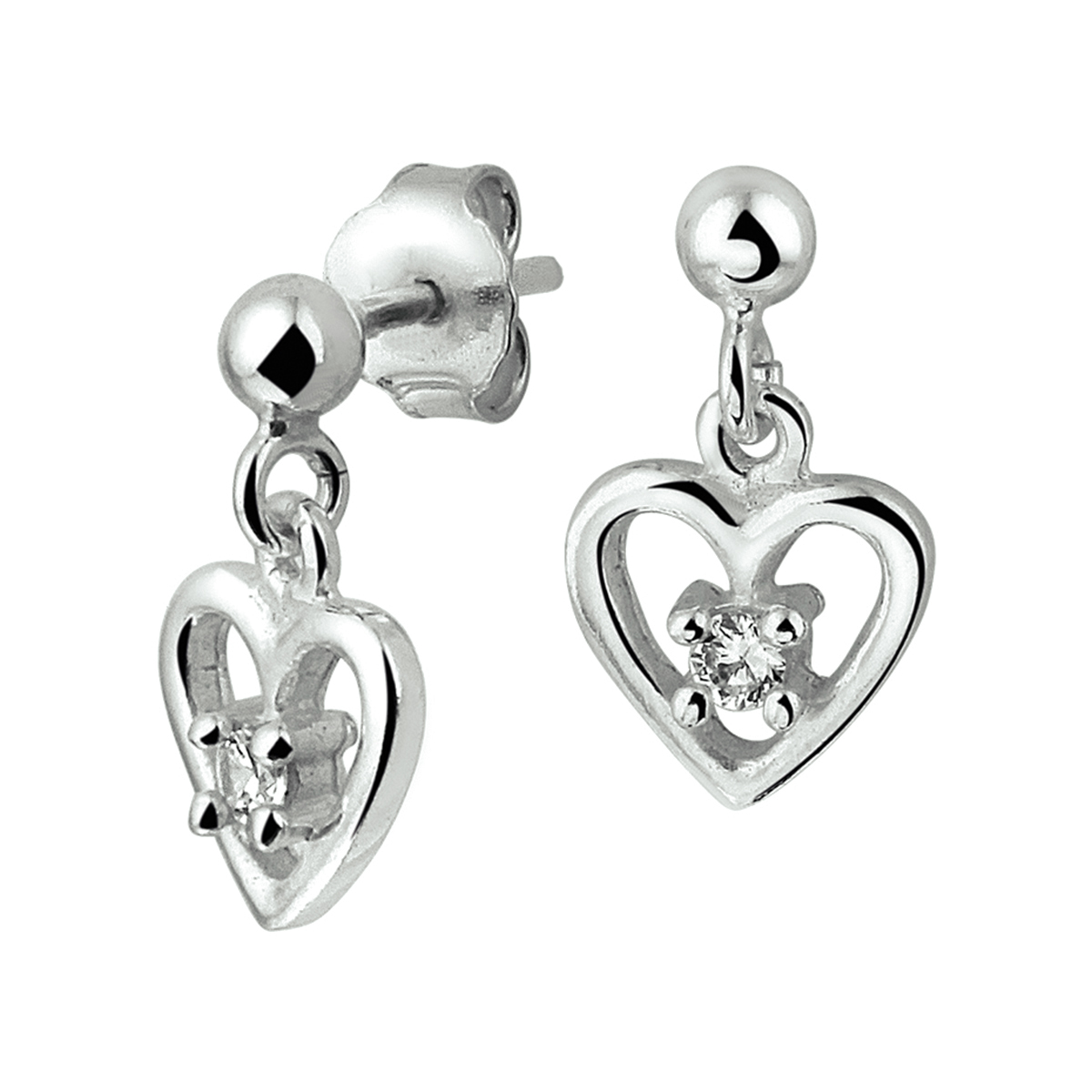 Zilver gerhodineerd oorstekers hart zirkonia