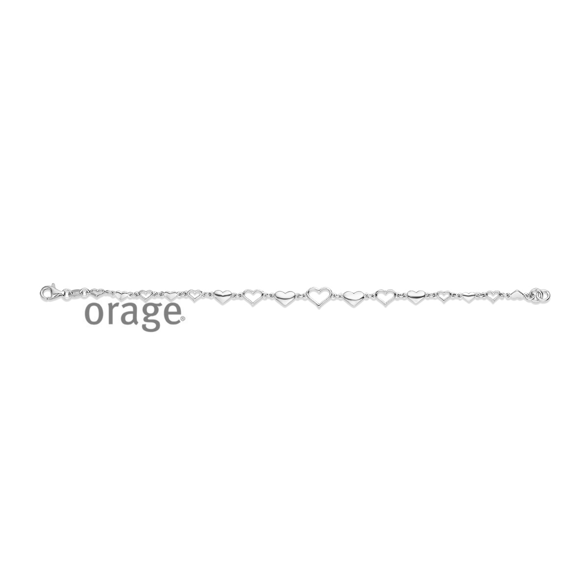 Armband in zilver met hartjes van orage