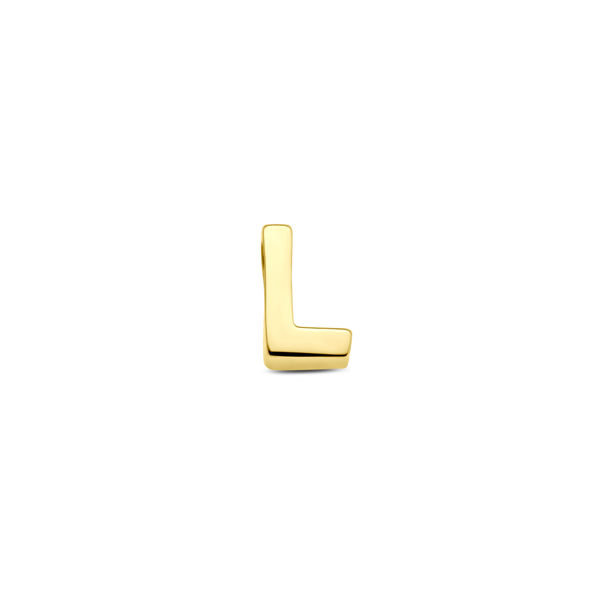 14k Geelgouden hanger uitgevoerd in de letter L. De hanger heeft een afmeting van 5.5x3.5mm.