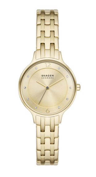 Skagen dames pols horloge Collectie Anita Lille edelstaal goudkleurig met goudkleurige band. 3 ATM waterdicht.