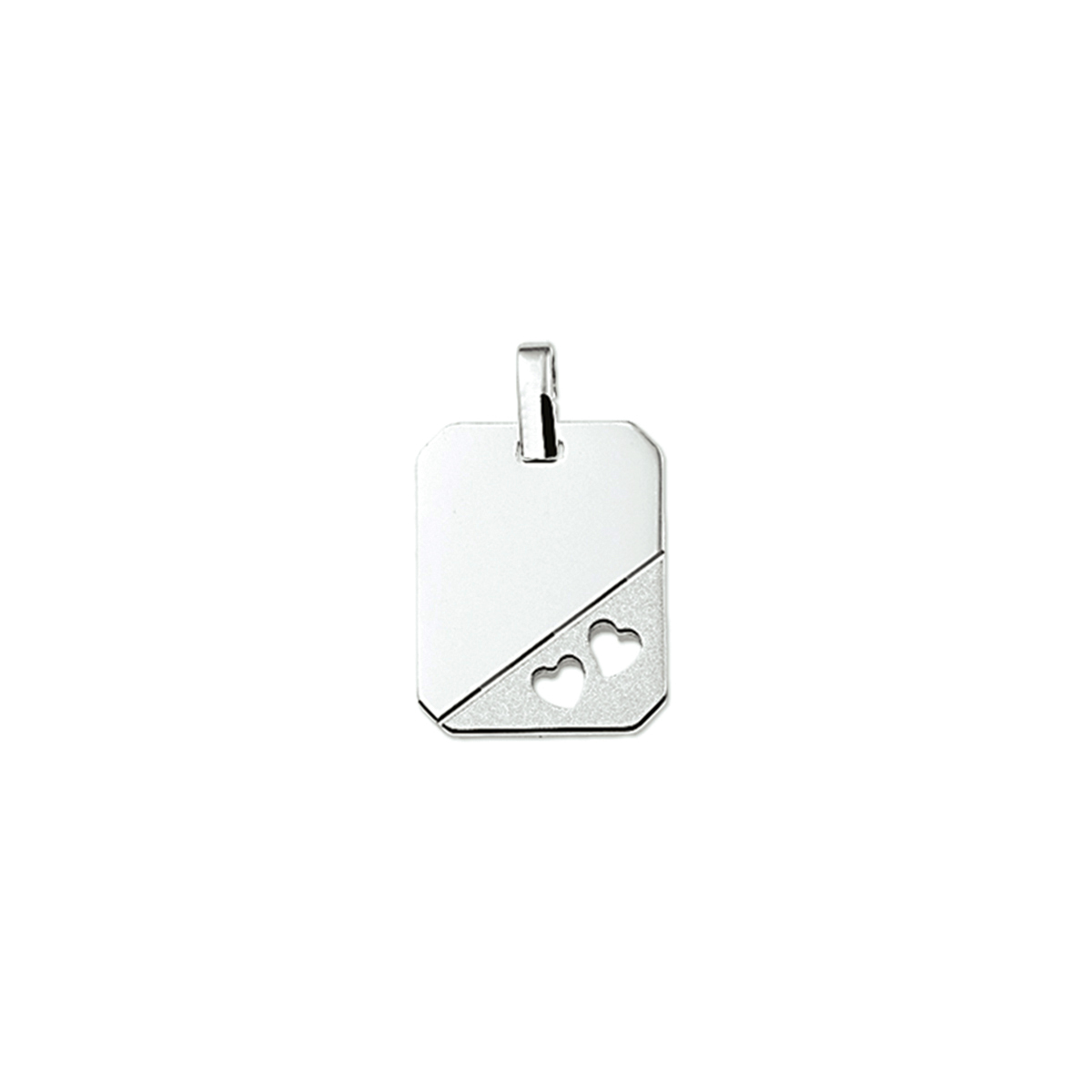 zilveren hanger, 8kant plaat+ 2 hartjes 18x14mm
