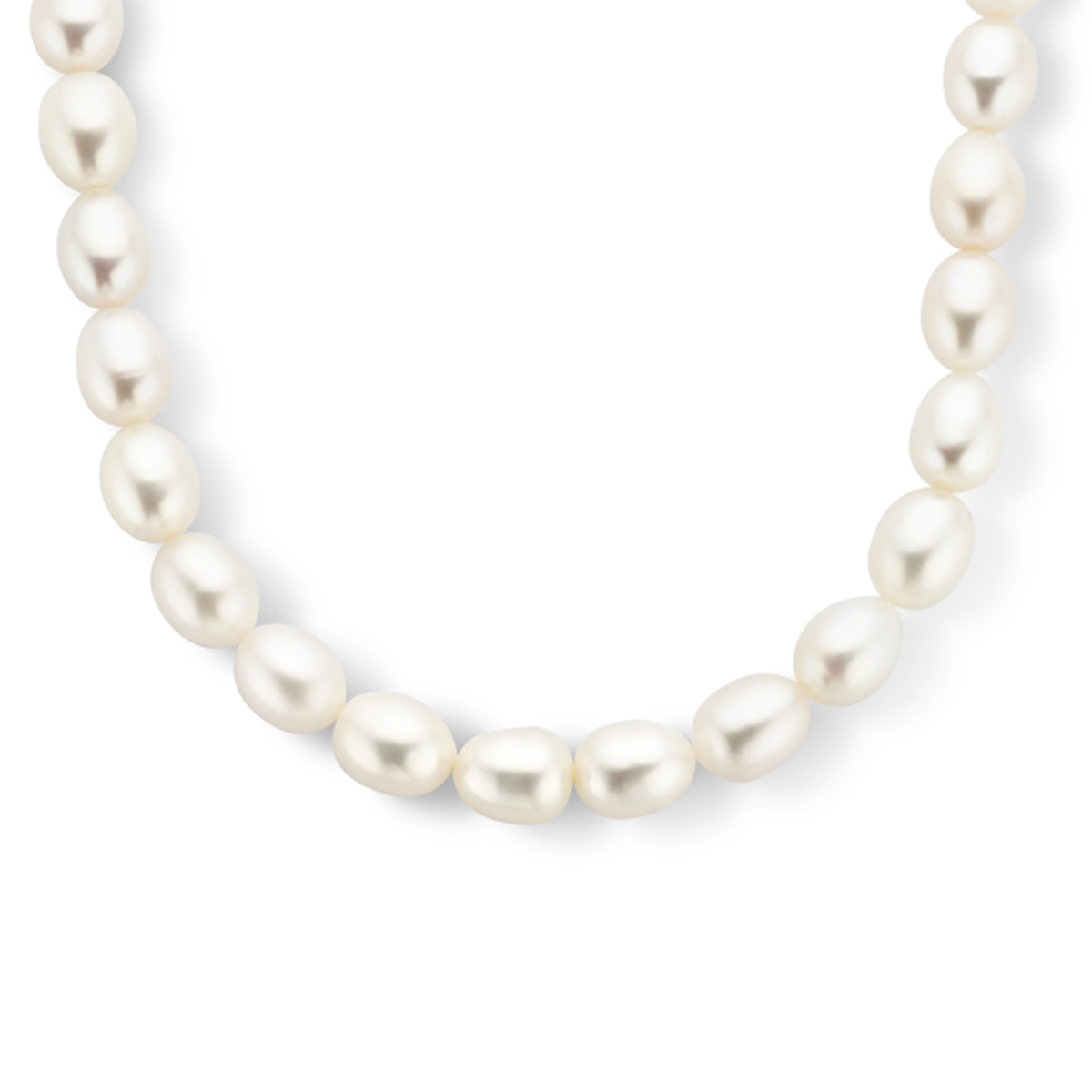 Gerhodineerd 925 zilveren collier uitgevoerd met schitterende zoetwaterparels en een karabijn sluiting. Het collier heeft een breedte van 9mm en een draaglengte van 42cm met een extensie van 4cm.
