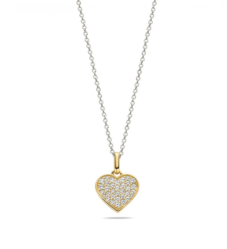 Ketting in zilver en hanger verguld met zirconium