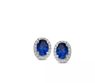 Oorbellen in zilver met witte en blauwe zirconia