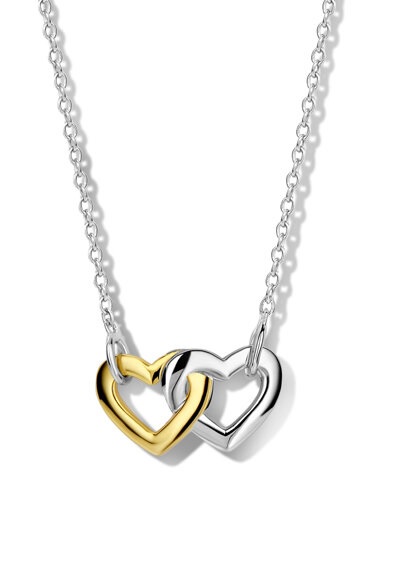 Ketting met hartjes in zilver bicolor