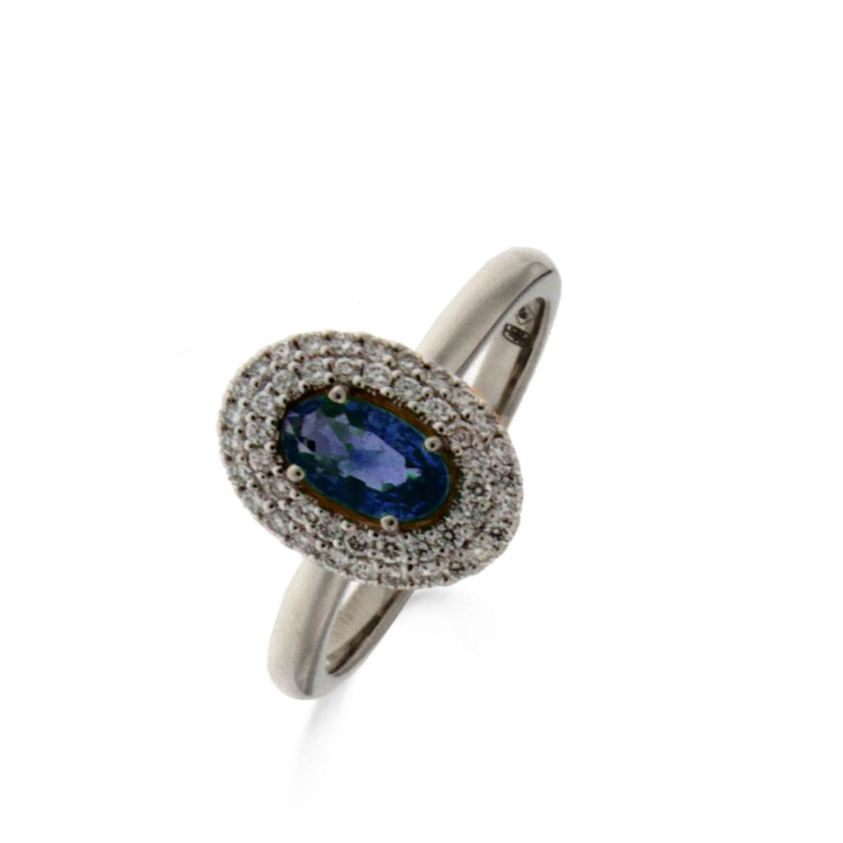 Ring in wit goud met blauwe saffier en briljant 46-0.2 ct
en 1- 0.48 ct
