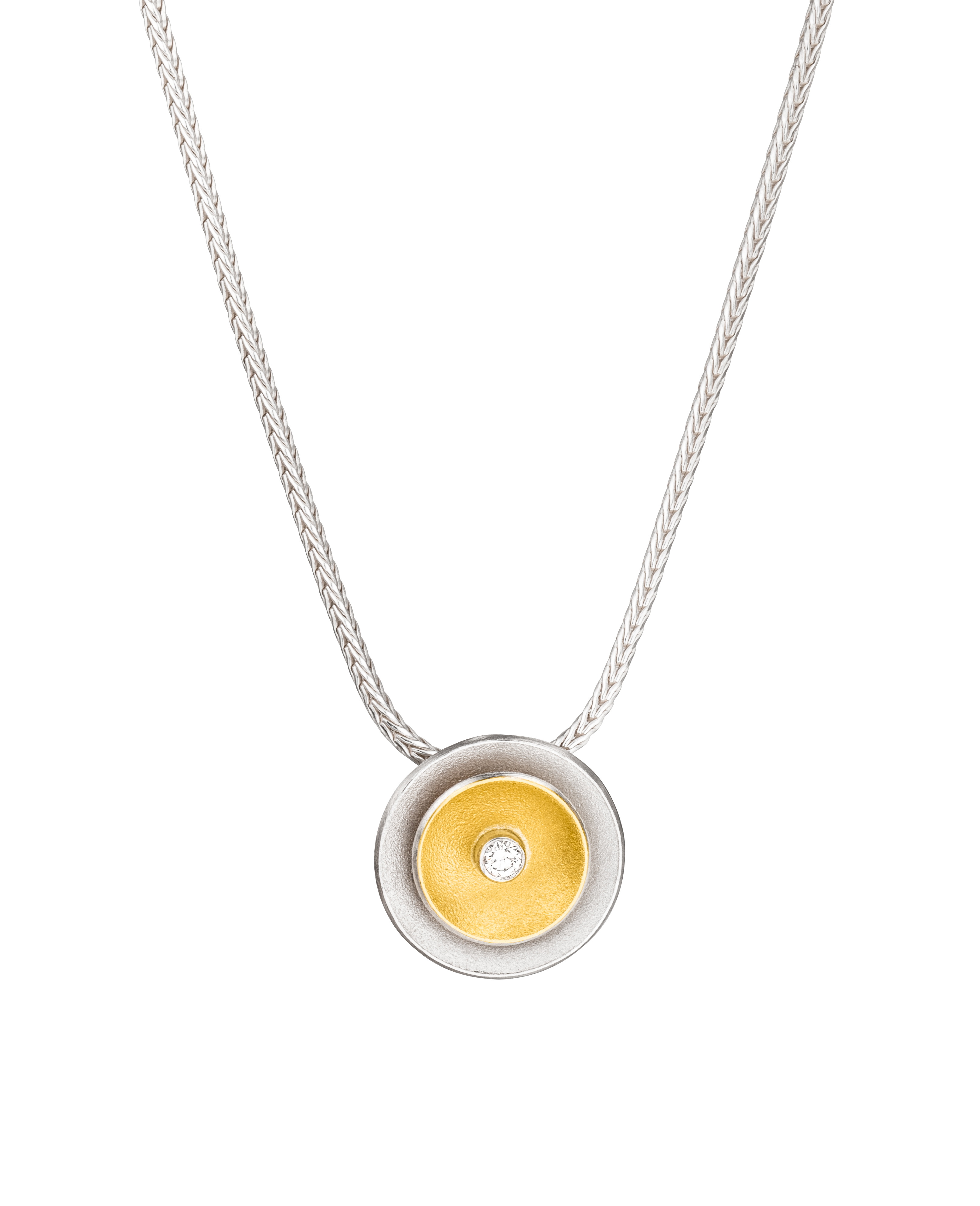 collier van 45 cm, hanger zilver met 18 kt. inleg en briljant van 0.03.