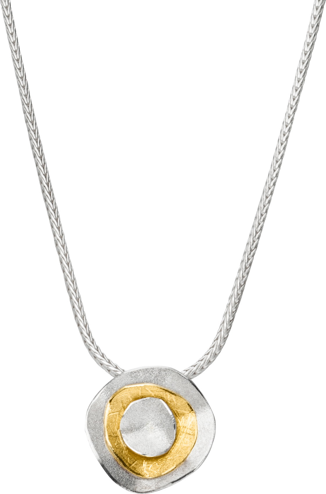 Collier van 45 cm met hanger ,zilver in combinatie m et 18 kt goud.