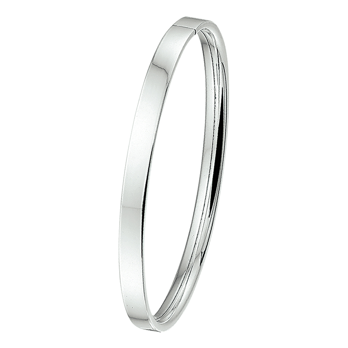 Zilveren bangle met een vlakke buis en een dop-sluiting.