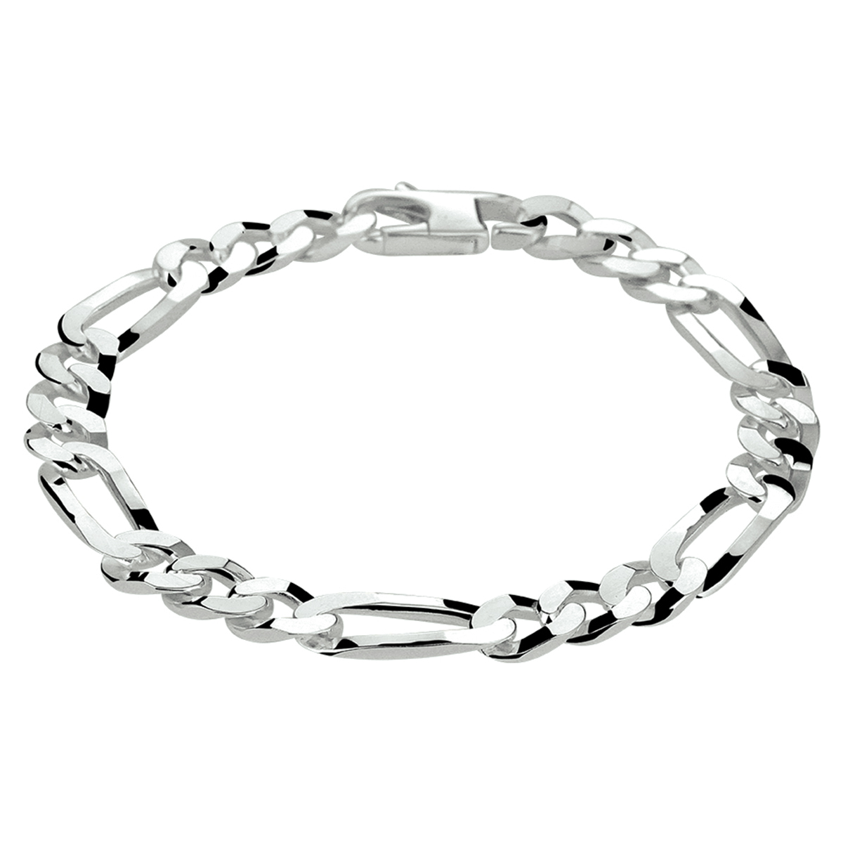 Stijlvolle zilveren armband met een figaro schakel. De armband heeft een draaglengte van 20cm en een schakelbreedte van 7mm. Uitgevoerd met een stevige karabijn sluiting.
