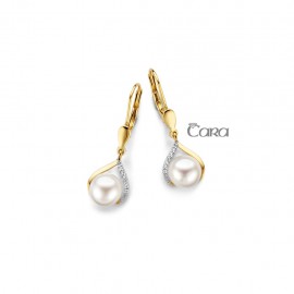 Oorringen in geel goud 18 k met parel en zirconia