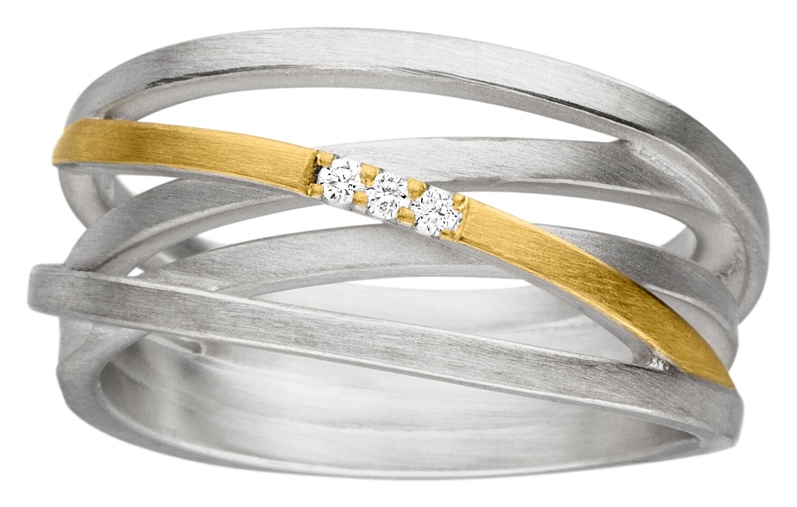 zilveren ring met 18 kt. gouden inleg en 3 x 0.03 crt. briljant