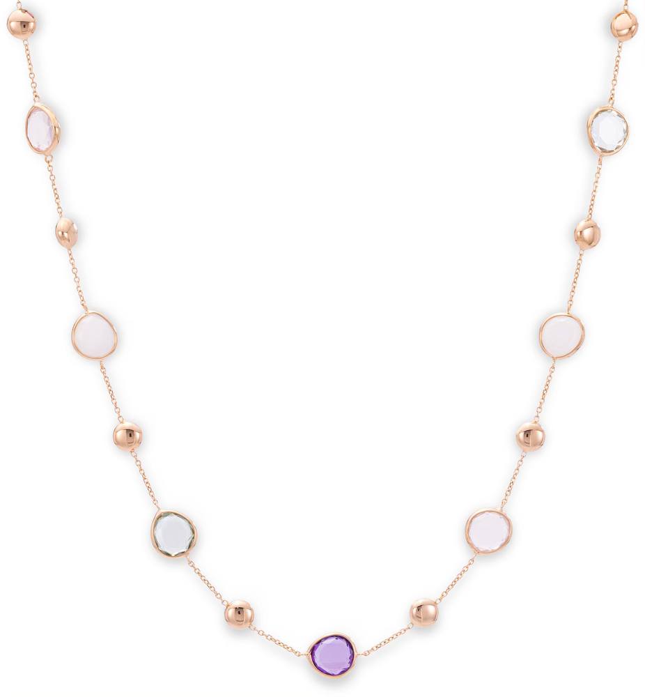 Collier in goud rosé
 42+3 cm 14kt. prs+gr ameth, witte jade