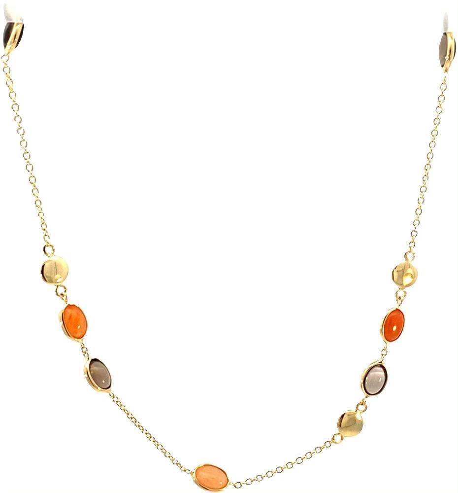 Collier van het merk Monzario in 14 k met Orange Aventurien en Smoky quartz
