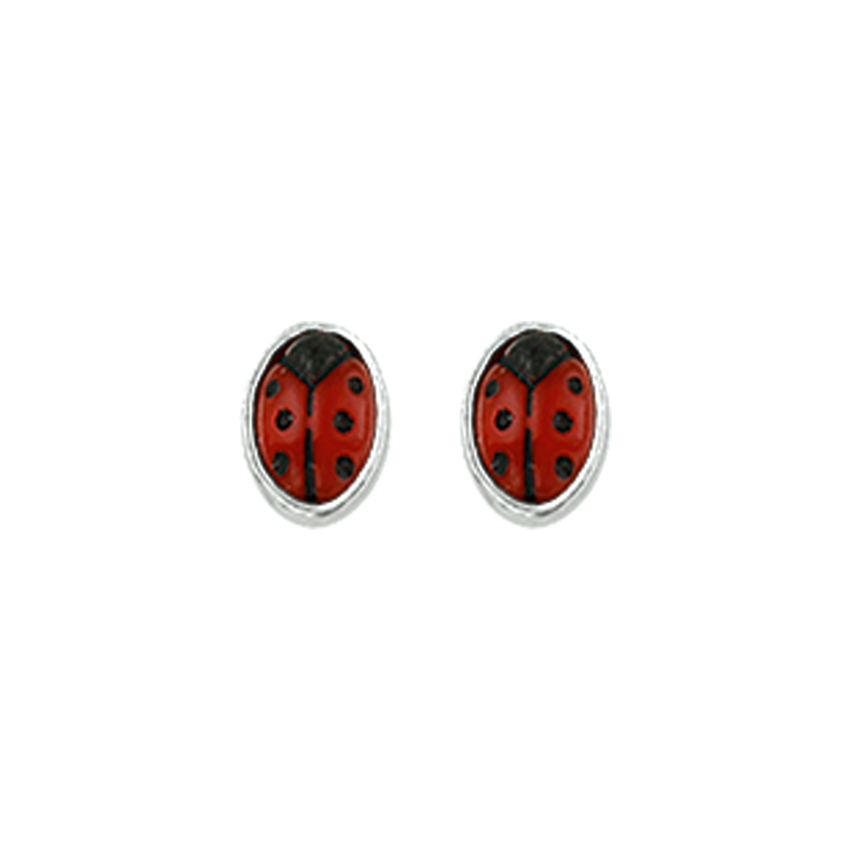 Beschrijving: Zilveren oorknoppen met lieveheersbeestjes. 
Doelgroep: kinderen
Breedte: 3 mm
Hoogte: 4 mm