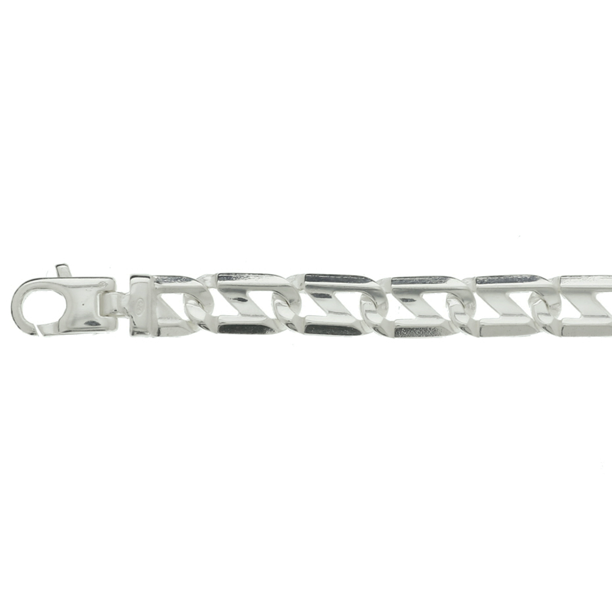 Zilveren lengte artikel met anker schakel. De schakelbreedte is 7.0mm.