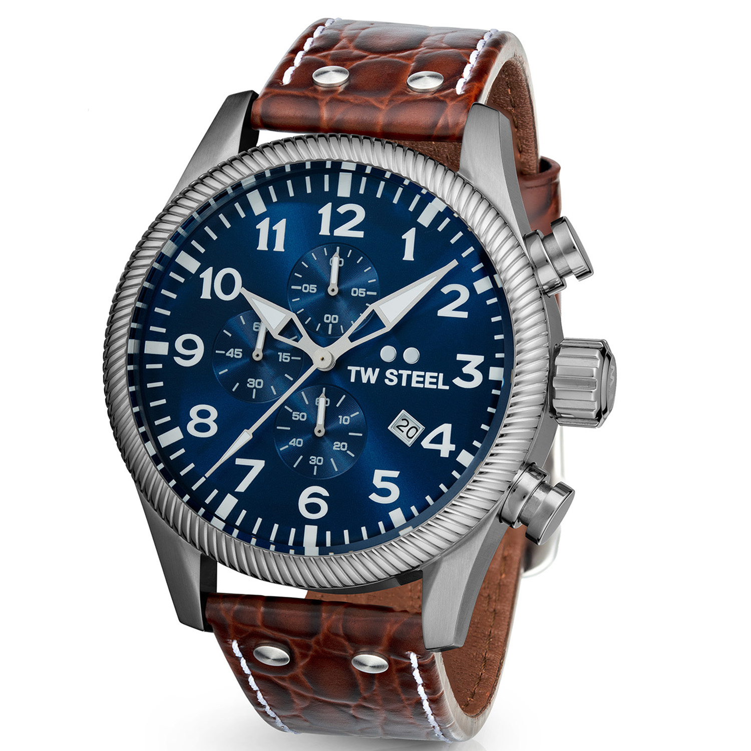 Ga van A to Bold met dit Volante horloge. Deze VS111 is voorzien van een accurate chronograaf, een donkerblauwe sunray wijzerplaat en een bruine croco leren band.