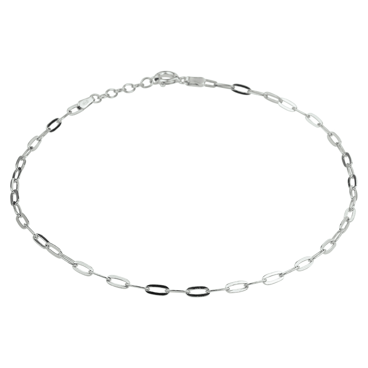 Gerhodineerd 925 zilveren anker enkelbandje met een schakelbreedte van 2.4mm. Het enkelbandje heeft een draaglengte van 24cm met een extensie van 2cm.