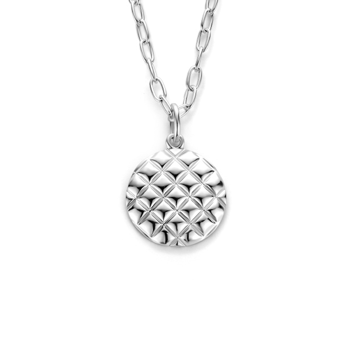Zilveren gerodineerd collier met hanger, lengte 42-45cm.
