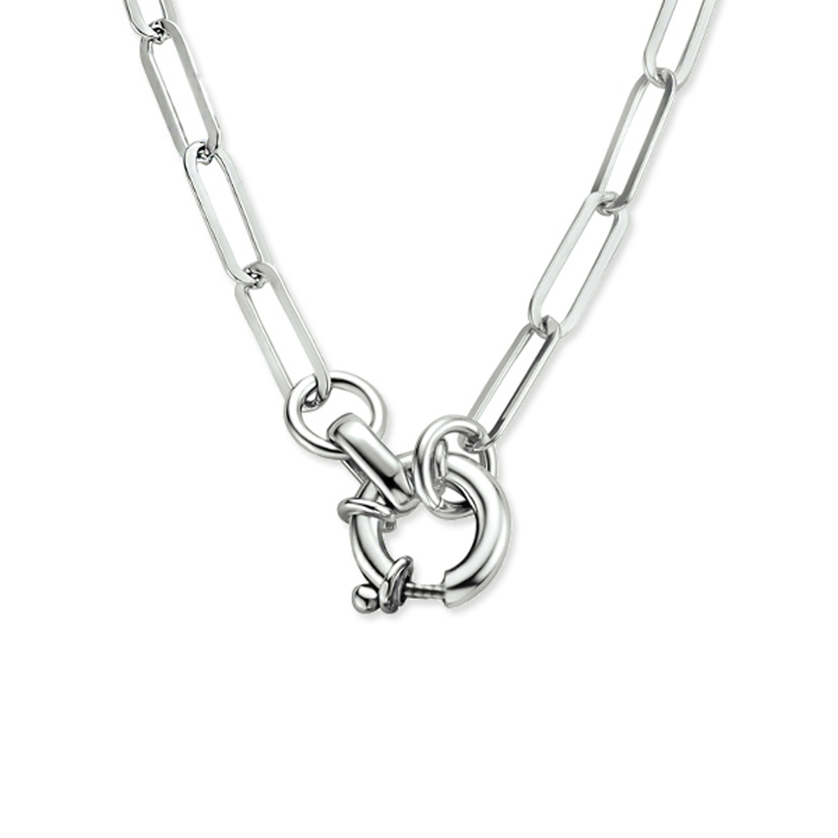 Gerhodineerd 925 zilveren paperclip collier met een schakelbreedte van 3.8mm. Het collier heeft een draaglengte van 42cm en is uitgevoerd met een veerslot.