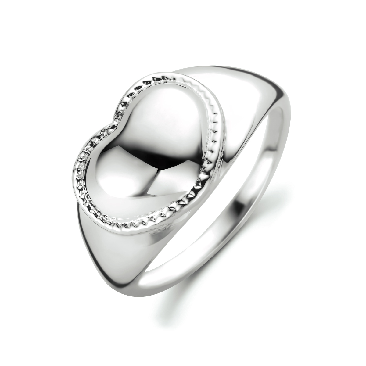 Gerhodineerd 925 zilveren hartjes ring. De ring heeft een breedte van 10.5mm.&nbsp;