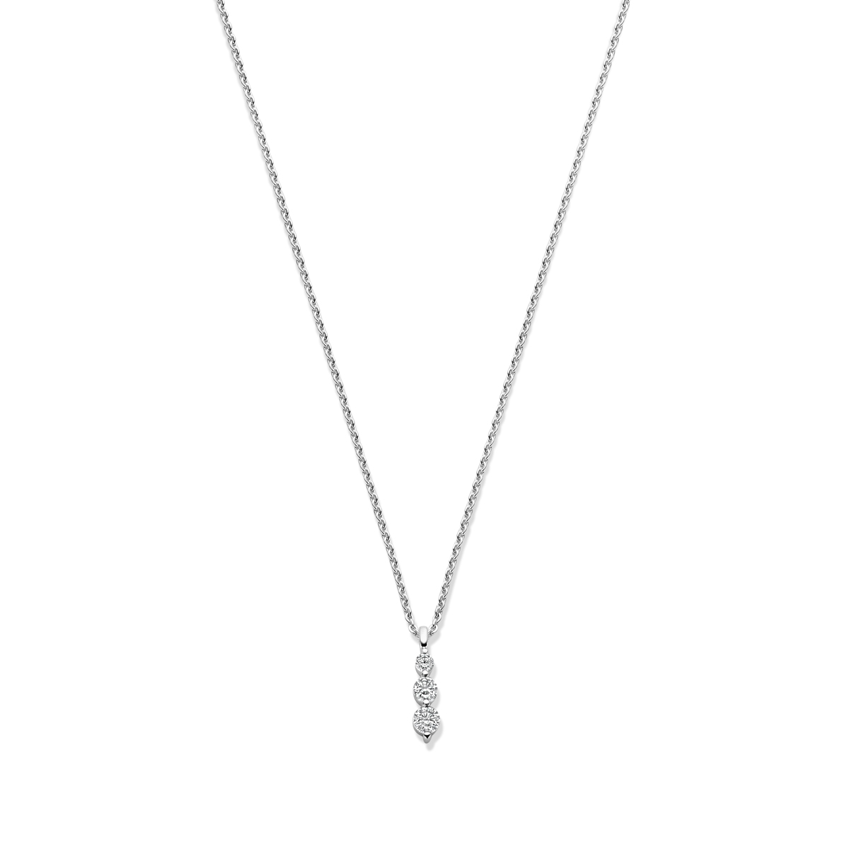 Gerhodineerd 925 zilveren collier uitgevoerd met zirkonia. Het collier heeft draaglengtes van 42-45cm. 