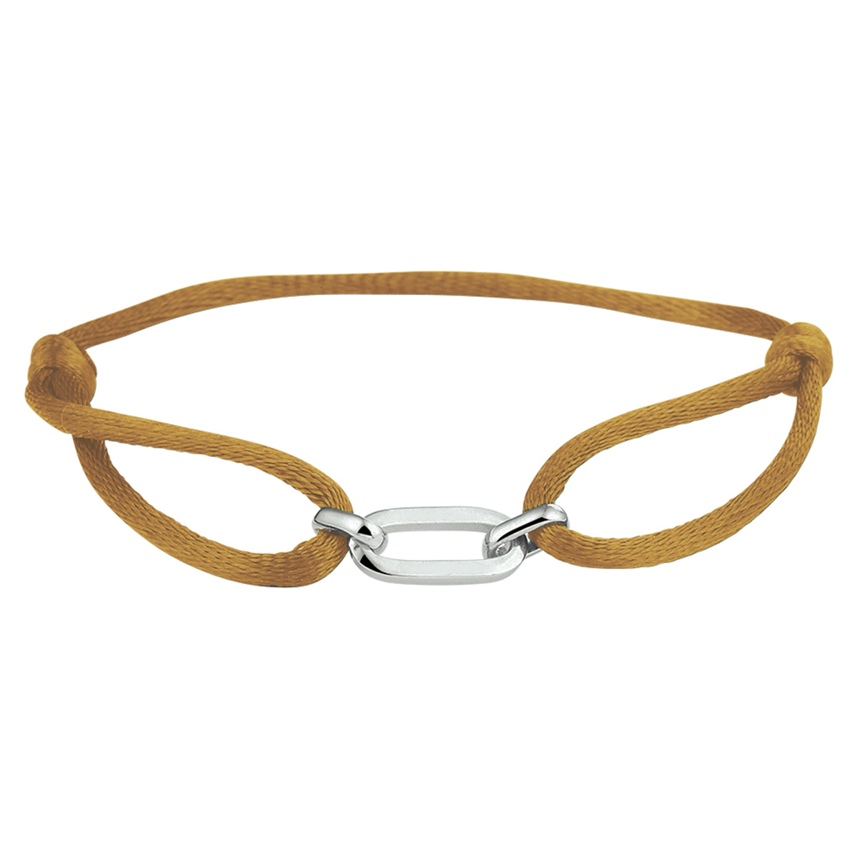 Caramel gevlochten armband uitgevoerd met een 925 zilveren element. De armband heeft draaglentes van 13 tot 26cm. Het element heeft een afmeting van 20x6mm.