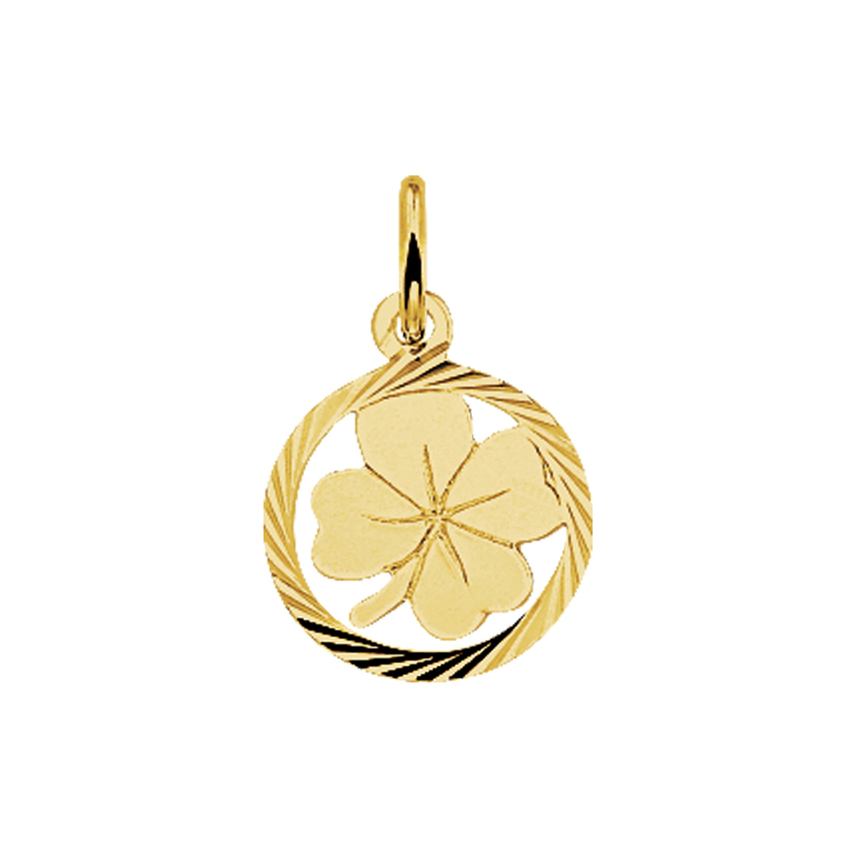 Geelgouden klaver hanger met een gediamanteerde afwerking en uitgevoerd met een stevig hangoog. De hanger is in verschillende afmetingen te verkrijgen.