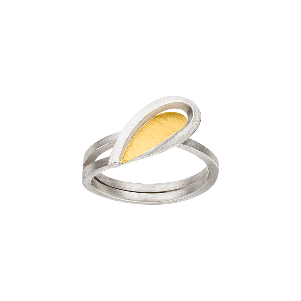 Zilveren ring met 18 kt. goud inleg
