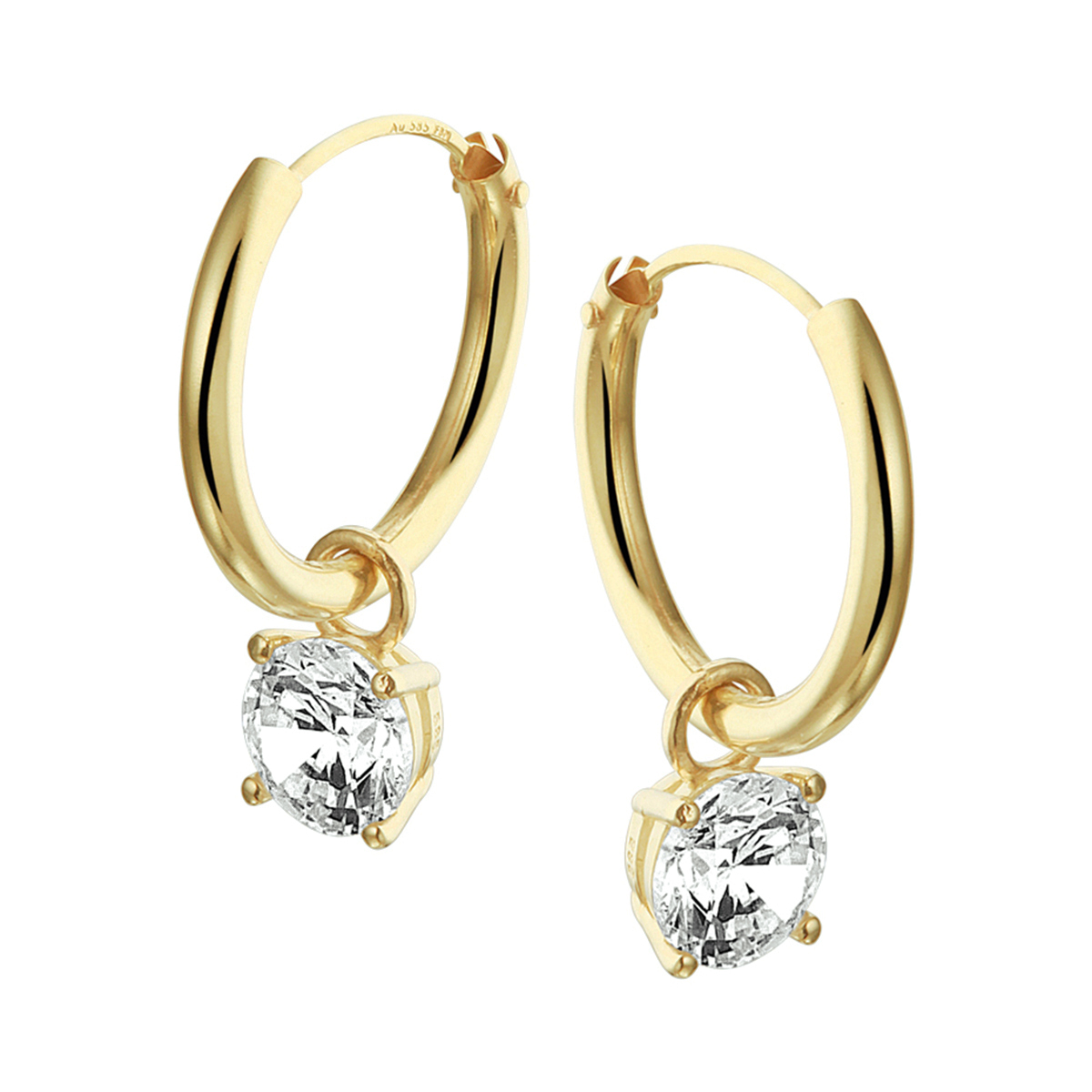 Gouden oorringen oorringen 17 x1.8mm zirkonia bedel