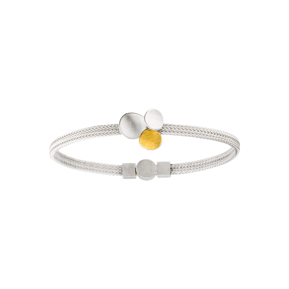 Zilveren armband vossenstaart schakel met ornament van zilver en 18 kt. goudinleg