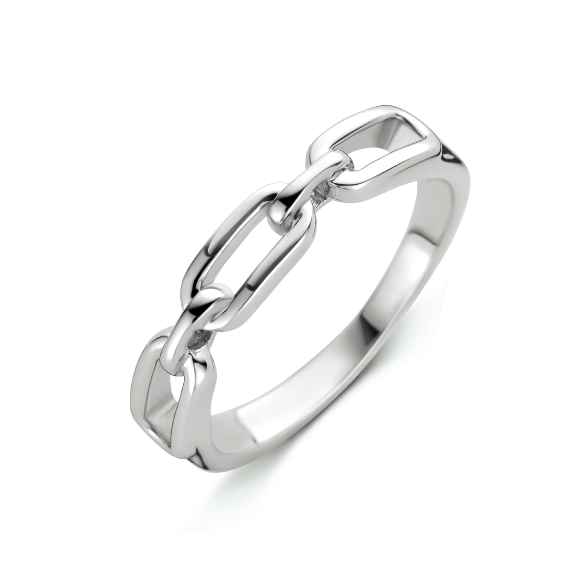 Gerhodineerd 925 zilveren ring met een schakelmotief en  breedte van 4mm