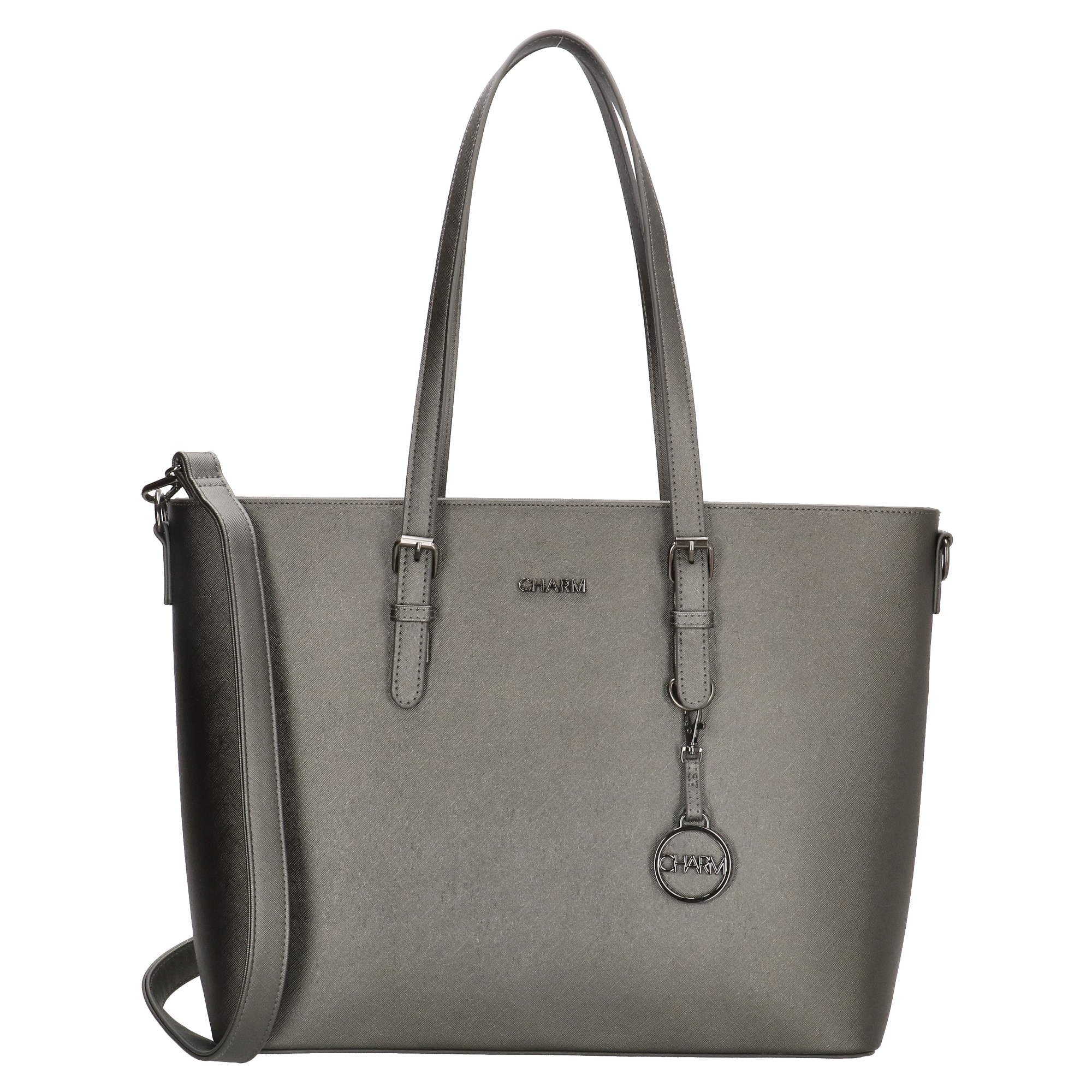 Hoe tof is deze shopper uit de Birmingham collectie van Charm London! Ideaal om deze shopper mee te nemen naar werk of school, want er past een 15,6 inch laptop in! De tas heeft een hoofdvak en achtervak, beide met ritssluiting. In het hoofdvak bevinden zich een tussenschot met ritsvak, ritsvak en insteekvak. Je draagt de tas gemakkelijk over je schouder aan de twee langere handvaten. Je persoonlijke of wat kleinere spullen zoals je telefoon of lipstick stop je handig in één van de vakjes. Is deze toffe shopper binnenkort van jou? 

De tassen van Charm London zijn geïnspireerd op de iconische Britse modehoofdstad Londen. Ze zijn geïnspireerd op de luxueuze materialen en typerende modellen die daar te zien zijn. Fashionable en stijlvolle damestassen van echt leer of kunstleer, gemaakt zodat jij er elke dag fantastisch uit kunt zien! 

De eigenschappen van deze shopper zijn:

Hoofdvak met ritssluiting
Gewatteerd tussenschot met ritssluiting
Ritsvakje
Insteekvak
Achtervak met ritssluiting
Twee lange handvaten
Afneembare en verstelbare schouderband 