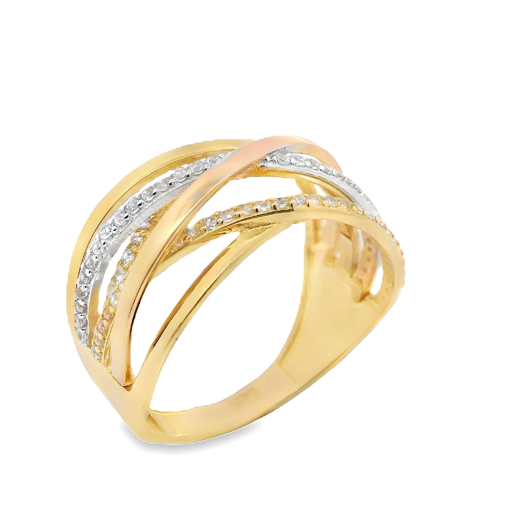 Deze ring van Louis Bros is vervaardigd uit 14 karaat tricolor (3.90 gr.).
Deze ring straalt elegantie en verfijning uit met zijn unieke combinatie van geel, wit en roségoud. Deze schitterende ring, versierd met sprankelende zirkonia's, vangt het licht op een betoverende manier en voegt een vleugje glamour toe aan elke outfit. Het verfijnde design van de ring accentueert de verschillende kleuren goud en creëert een harmonieus en stijlvol geheel. Ideaal voor speciale gelegenheden of als dagelijks statementstuk, deze tricolor gouden ring is een tijdloos sieraad dat elke drager een gevoel van luxe en klasse biedt.
De ring is verkrijgbaar in meerdere afmetingen.