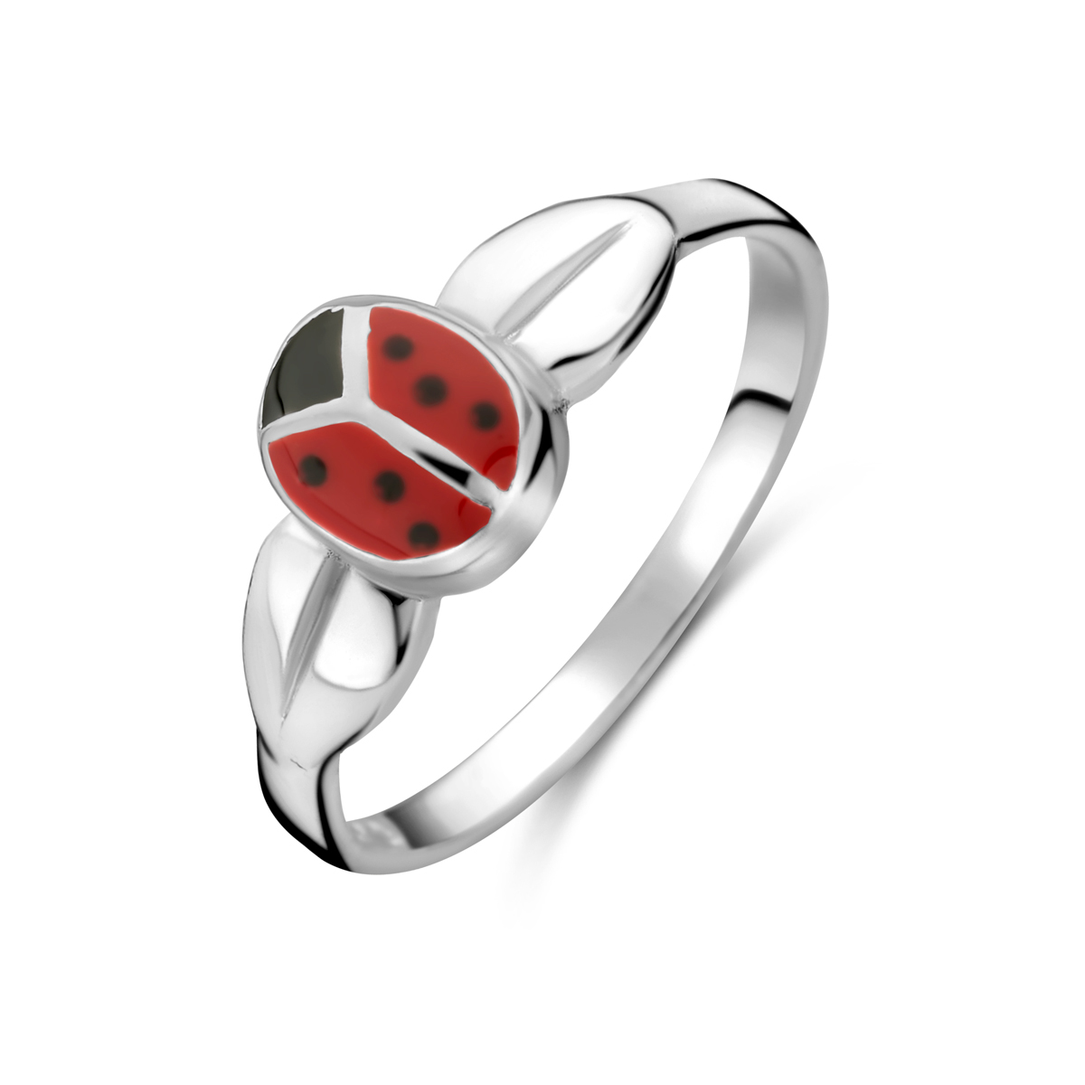 925 Zilveren ring uitgevoerd met een lieveheersbeestje.