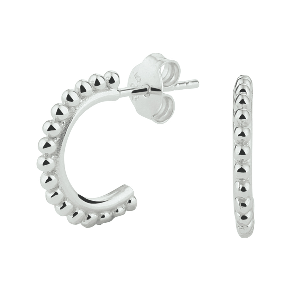 Beschrijving: Gerhodineerd zilveren stekercreolen met kleine bolletjes. De stekercreolen hebben een afmeting van 13x1.5mm. Omdat ze een minimalistische uitstraling hebben zijn ze makkelijk te combineren met andere zilveren bolletjes sieraden. Info: Gerhodineerd zilver is door de rhodiumlaag beter bestand tegen verkleuren en krassen.