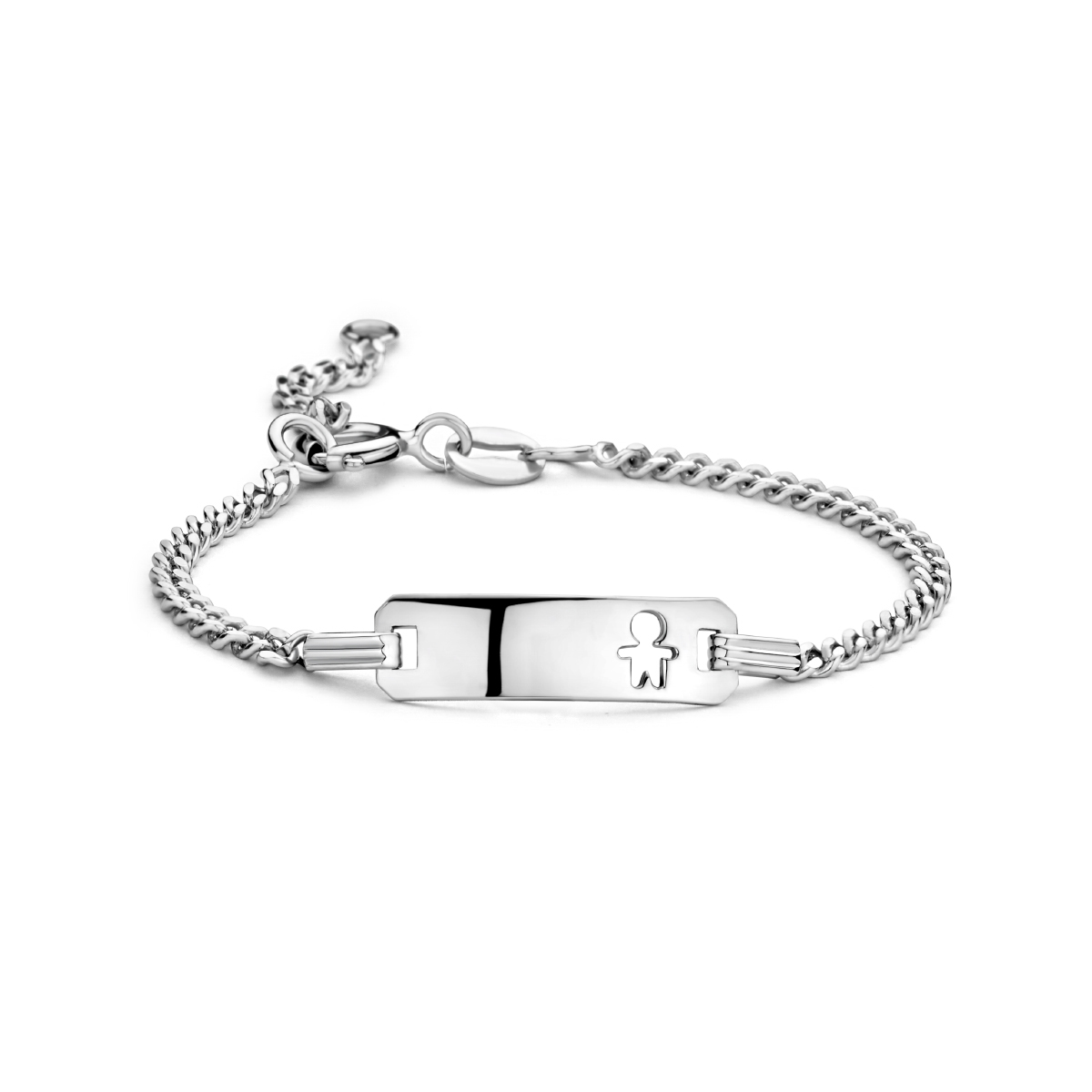 Gerhodineerd 925 zilveren graveerarmband met een schakelbreedte van 2.2mm. De plaat heeft een afmeting van 5.5x18mm.