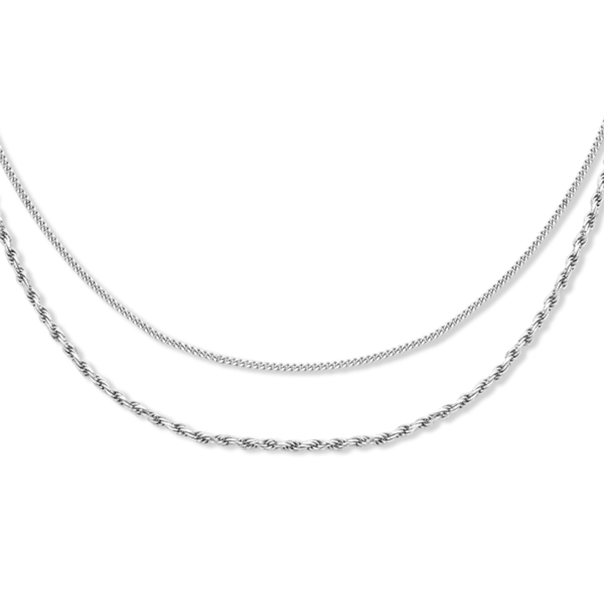 Gerhodineerd 925 zilveren collier met schakelbreedtes van 1.5 en 2mm. Het collier heeft een draaglengte van 41cm en een extensie van 4cm. Uitgevoerd met een karabijn sluiting.