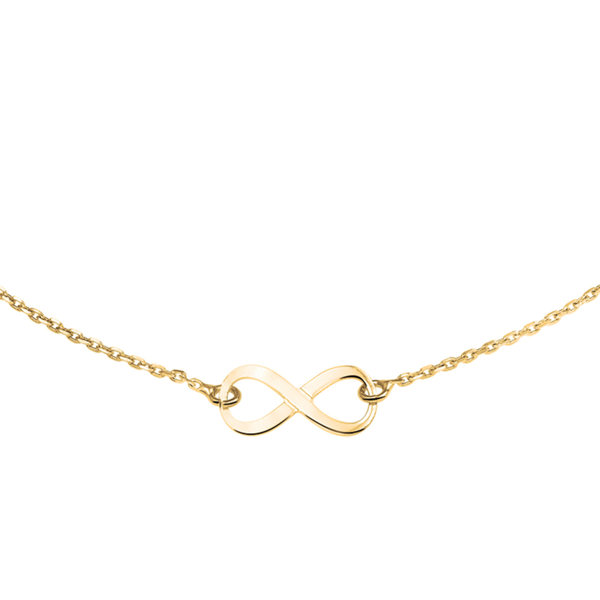 Beschrijving: Gerhodineerd zilveren collier met infinity teken. Het collier heeft een geelgouden plating. De lengte bedraagt 41cm met 4cm extensie en de schakelbreedte is 1.4mm. 
Verpakt per: 1
Doelgroep: dames
Breedte: 17 mm
Kortste lengte: 41 mm
Langste lengte: 45 mm
Hoogte: 7.5 mm