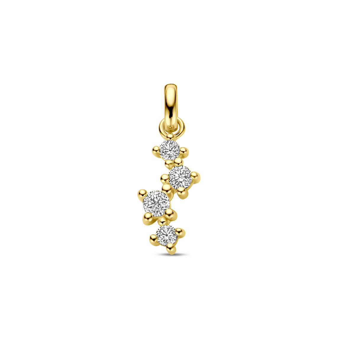 14k Geelgouden hanger uitgevoerd met zirkonia. De hanger heeft een totale hoogte van 16mm.