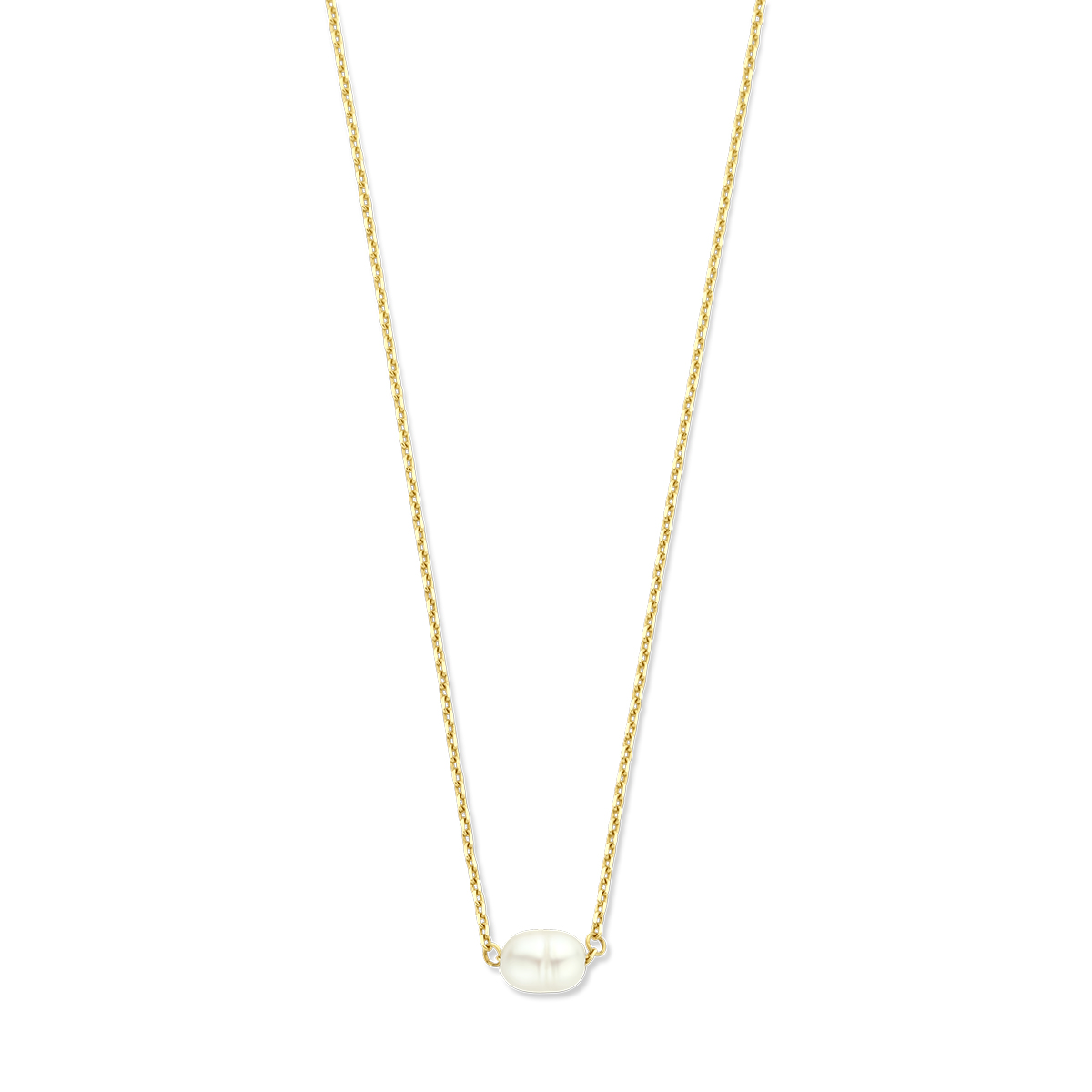 14k Geelgouden collier uitgevoerd met een zoetwaterparel. Het collier heeft heeft draaglengtes van 40, 42 en 44cm. De schakelbreedte is 1.0mm.