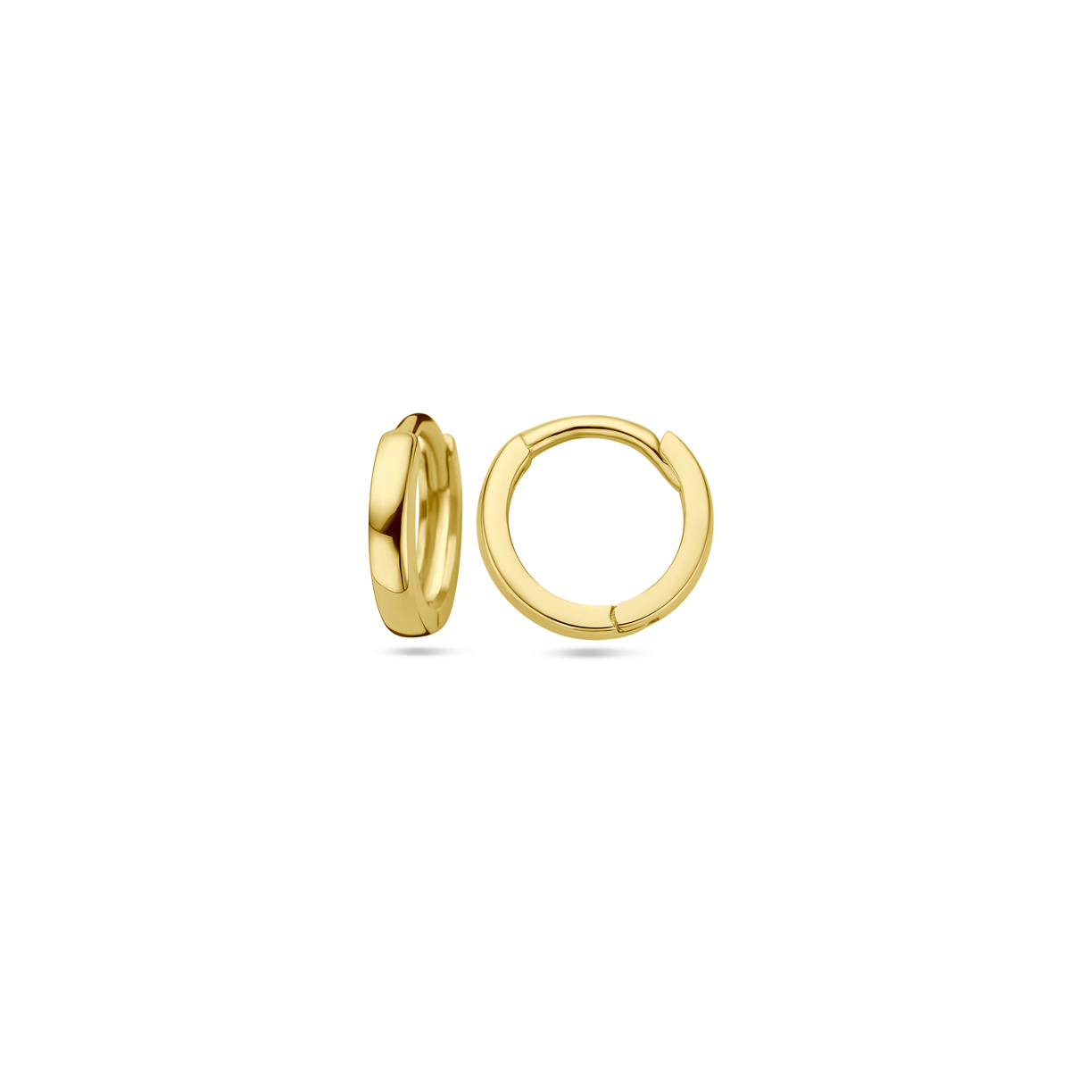 14k Geelgouden klapoorringen met een afmeting van 9x1.5mm. Kleine maat