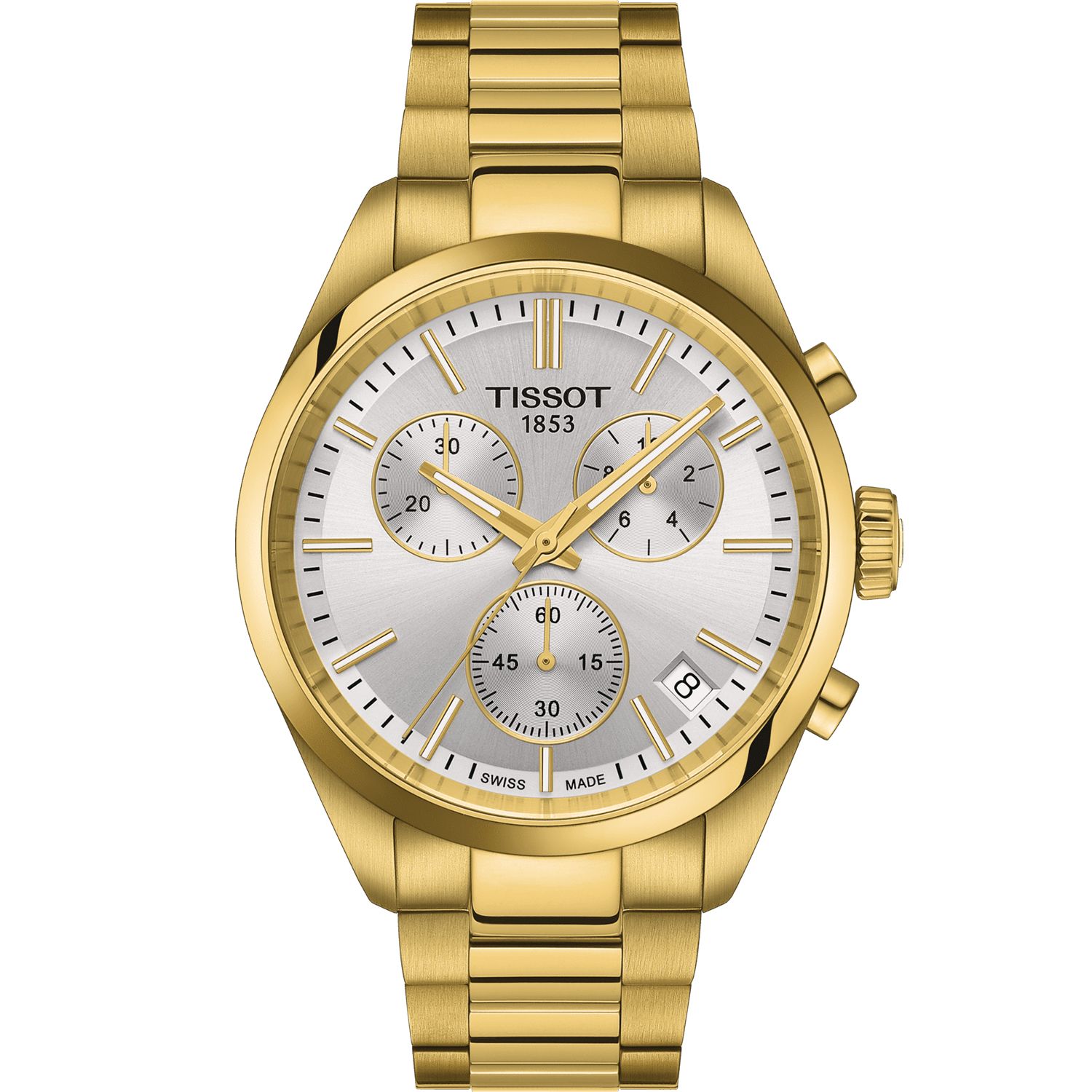 Tissot - PR100 Chronograaf, Doublé met zilverkleurige wijzerplaat, 100 meter WR, Saffierglas - T1504173303100