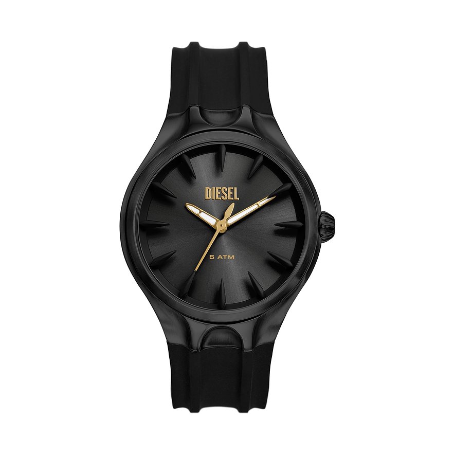 Deze Diesel Horloge DZ2217 heeft een zwarte wijzerplaat met gouden accenten en een leren band. Het horloge heeft chronograaf functies en is waterdicht tot 10 ATM. Het beste is om dit horloge casual te dragen met een stoere outfit voor een trendy look. Combineer het met denim en een leren jas voor een edgy uitstraling. Maak je look compleet met dit stijlvolle horloge van Diesel.