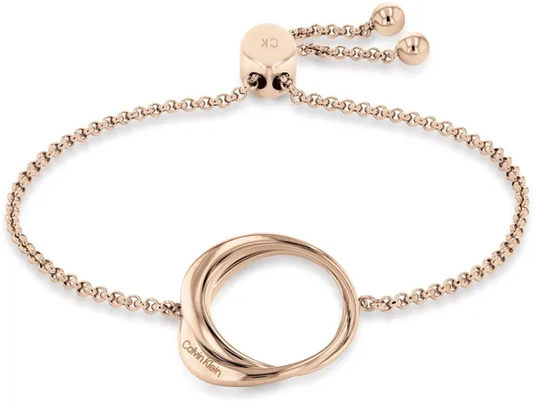 Calvin klein dames armband, kleur is rose met een anker schakel .De armband is gemaakt van stainless steel.In het midden van de armband is een open rondje in de vorm van een druppel.CJ35000005