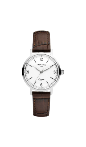 Dit dameshorloge is van het merk Pontiac. Het is een horloge gemaakt van edelstaal. De diameter van de kast is30 mm.
De verdere specificaties van het horloge zijn als volgt:
Glassoort: saffier kristal
Kastmateriaal: edelstaal
Waterdichtheid: 5 ATM
Techniek: quartz
Kastvorm: Rond
Kastkleur: Zilver
Bandmateriaal: Leer
Bandkleur: Bruin
Wijzerplaatkleur: Wit