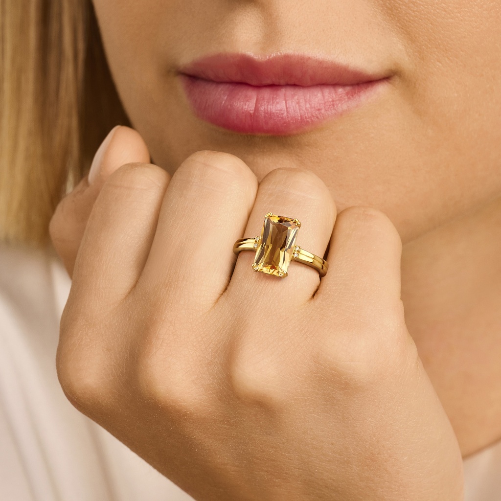 Ring zilver gold plated citrine 0.012ct brilj