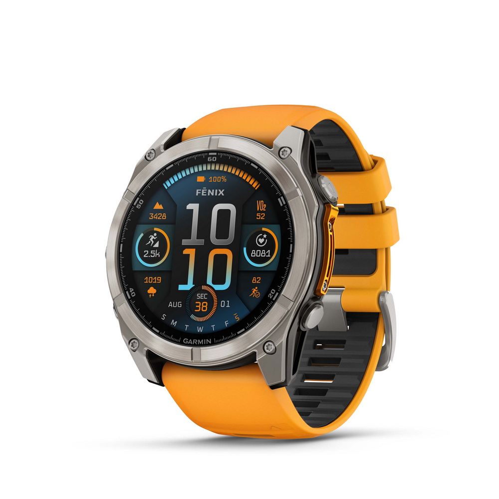 Sapphire, Titanium met Spark orange/graphite siliconen band