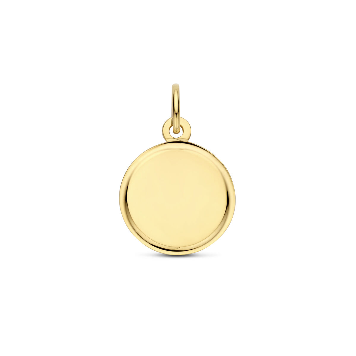 14k Geelgouden graveerhanger met een totale hoogte van 18mm. De hanger heeft een totale hoogte van 12mm en een dikte van 0,6mm