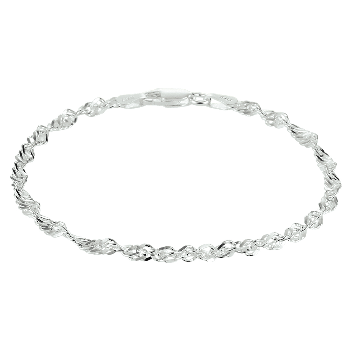 De armband is gemaakt van zilver en is zilverkleurig. Het is een sieraad voor dames.